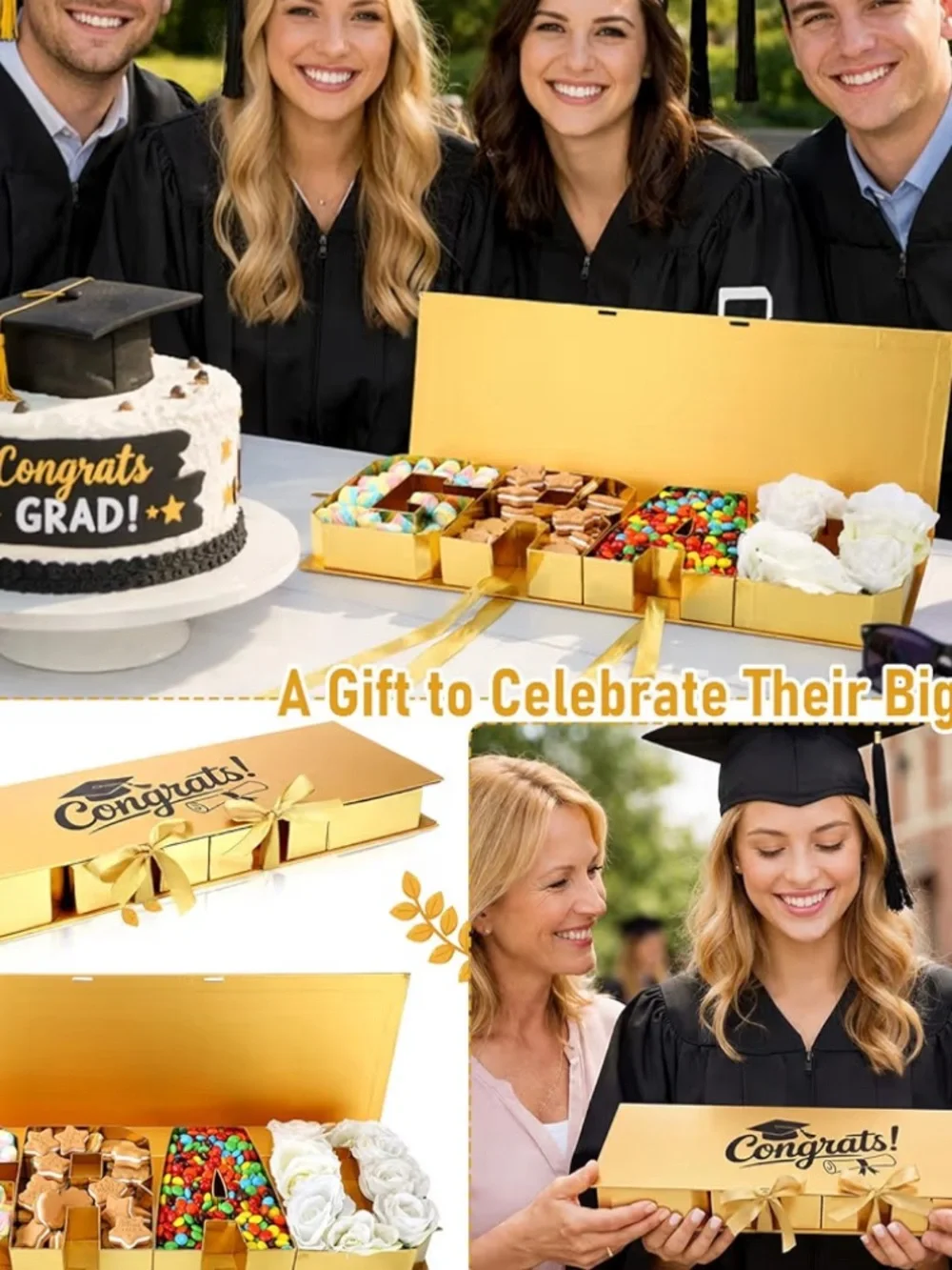 Congrats! Gold Graduation Gift Box - Fillable with Whatever you'd like
